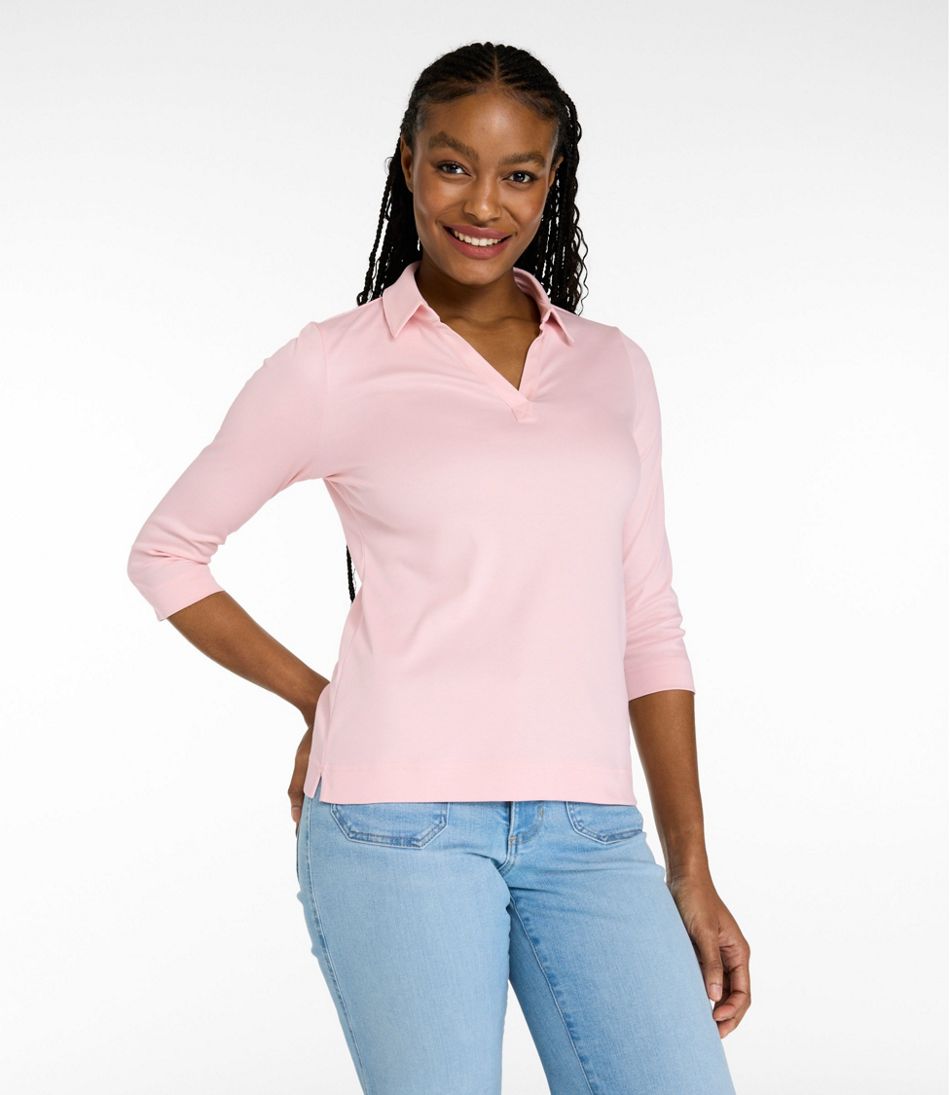 Women's Pima Cotton Tee, Three-Quarter-Sleeve Polo | L.L.Bean US
