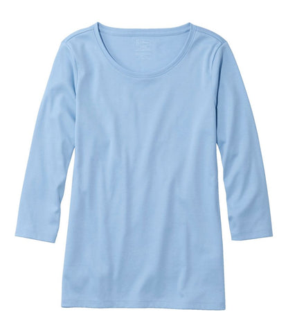 Women's Pima Cotton Shaped Tee, Three-Quarter-Sleeve Jewelneck | L.L.Bean US