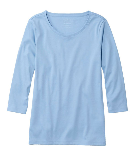 Women's Pima Cotton Shaped Tee, Three-Quarter-Sleeve Jewelneck | L.L.Bean US