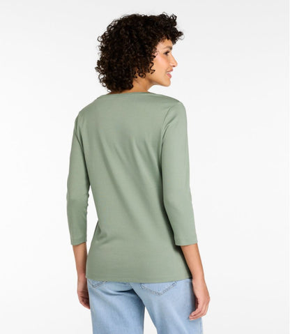 Women's Pima Cotton Shaped Tee, Three-Quarter-Sleeve Jewelneck | L.L.Bean US
