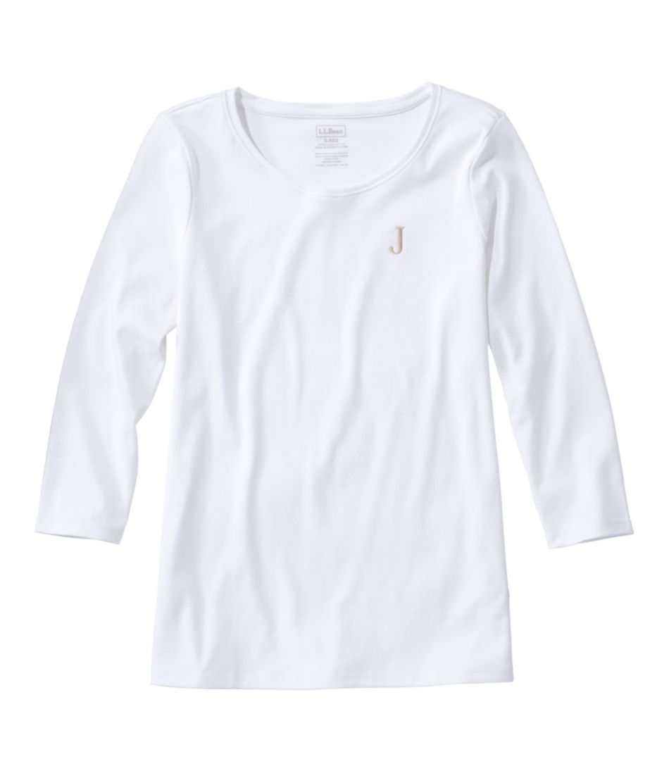Women's Pima Cotton Shaped Tee, Three-Quarter-Sleeve Jewelneck | L.L.Bean US