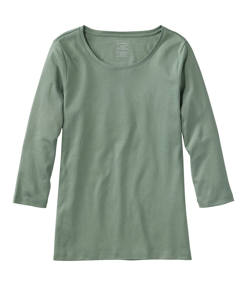 Women's Pima Cotton Shaped Tee, Three-Quarter-Sleeve Jewelneck | L.L.Bean US