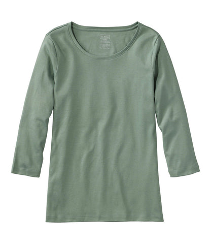 Women's Pima Cotton Shaped Tee, Three-Quarter-Sleeve Jewelneck | L.L.Bean US