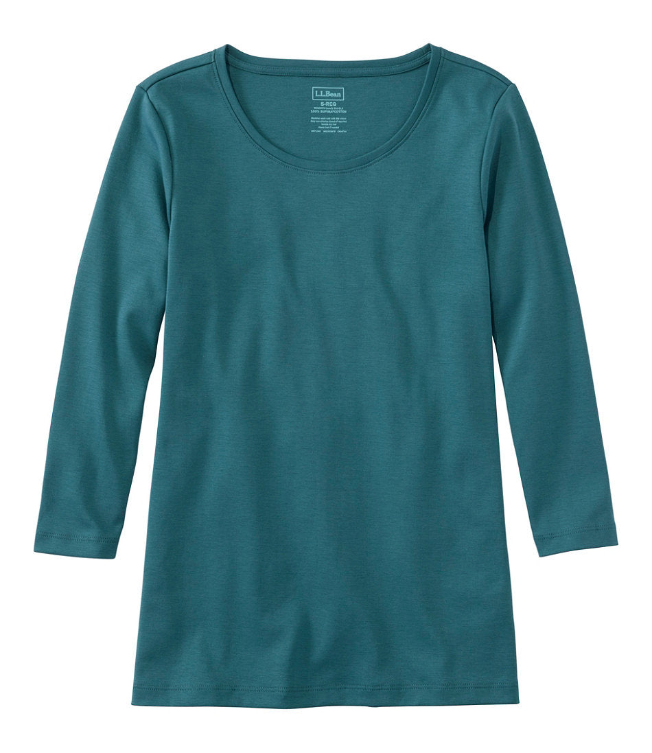 Women's Pima Cotton Shaped Tee, Three-Quarter-Sleeve Jewelneck | L.L.Bean US