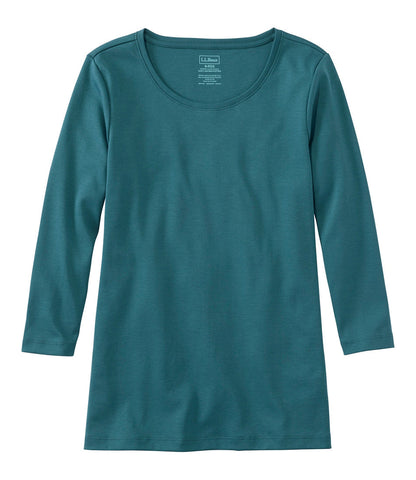 Women's Pima Cotton Shaped Tee, Three-Quarter-Sleeve Jewelneck | L.L.Bean US