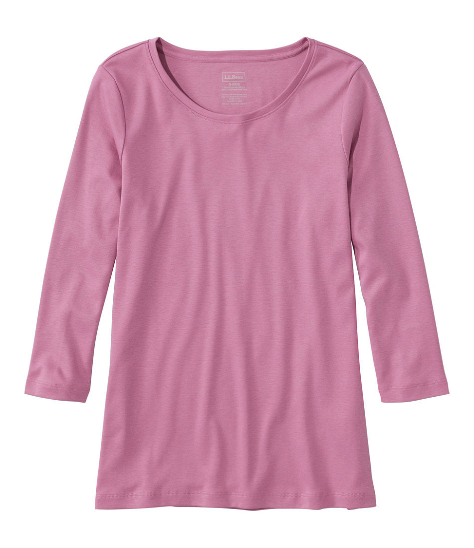 Women's Pima Cotton Shaped Tee, Three-Quarter-Sleeve Jewelneck | L.L.Bean US