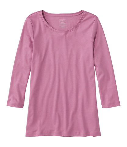 Women's Pima Cotton Shaped Tee, Three-Quarter-Sleeve Jewelneck | L.L.Bean US