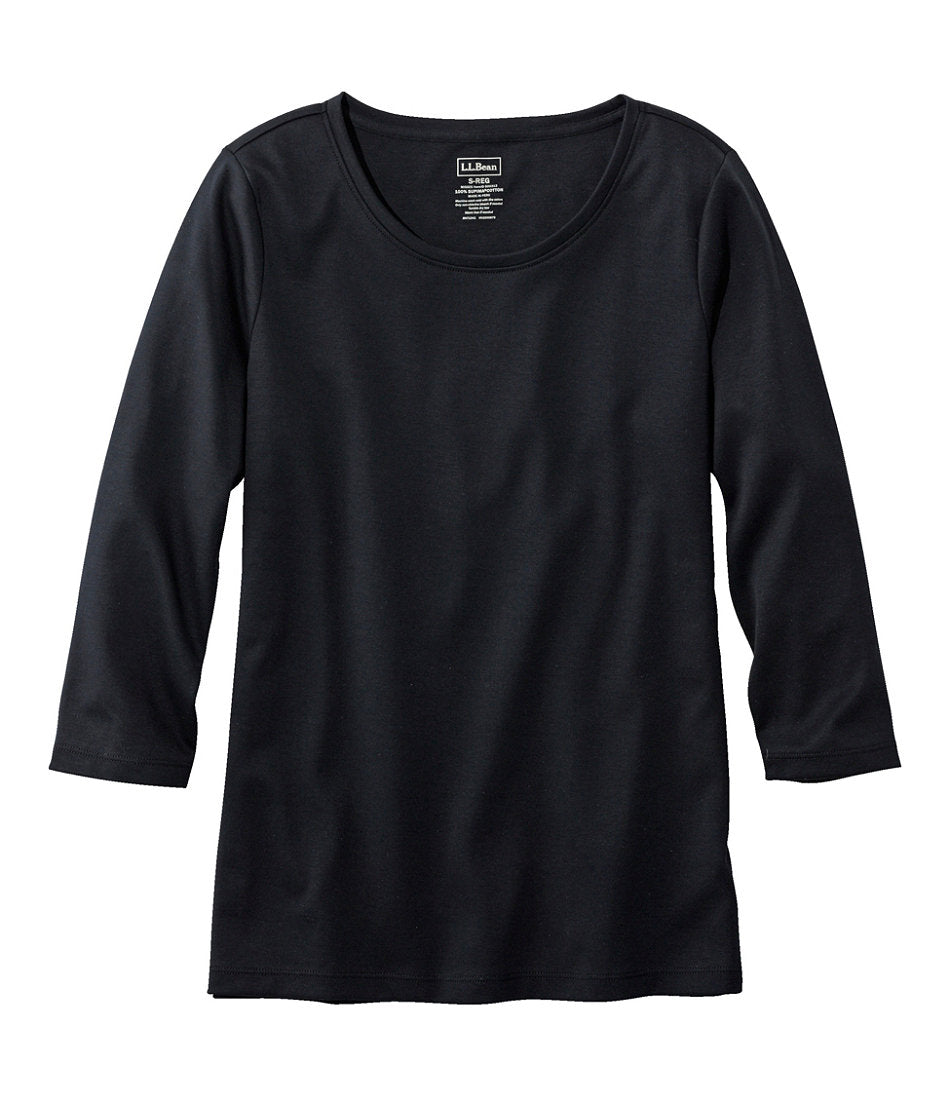 Women's Pima Cotton Shaped Tee, Three-Quarter-Sleeve Jewelneck | L.L.Bean US