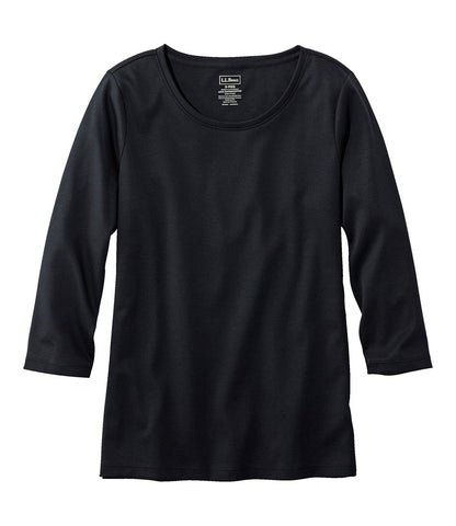 Women's Pima Cotton Shaped Tee, Three-Quarter-Sleeve Jewelneck | L.L.Bean US