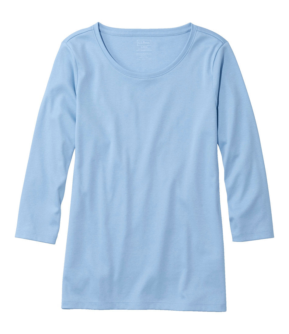 Women's Pima Cotton Shaped Tee, Three-Quarter-Sleeve Jewelneck | L.L.Bean US
