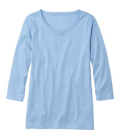 Women's Pima Cotton Shaped Tee, Three-Quarter-Sleeve Jewelneck | L.L.Bean US