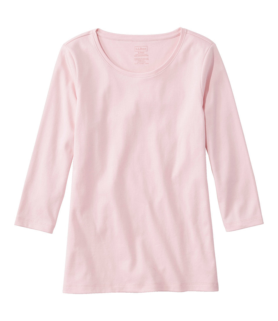 Women's Pima Cotton Shaped Tee, Three-Quarter-Sleeve Jewelneck | L.L.Bean US