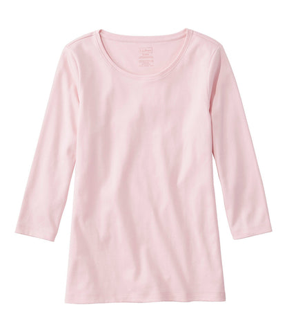 Women's Pima Cotton Shaped Tee, Three-Quarter-Sleeve Jewelneck | L.L.Bean US