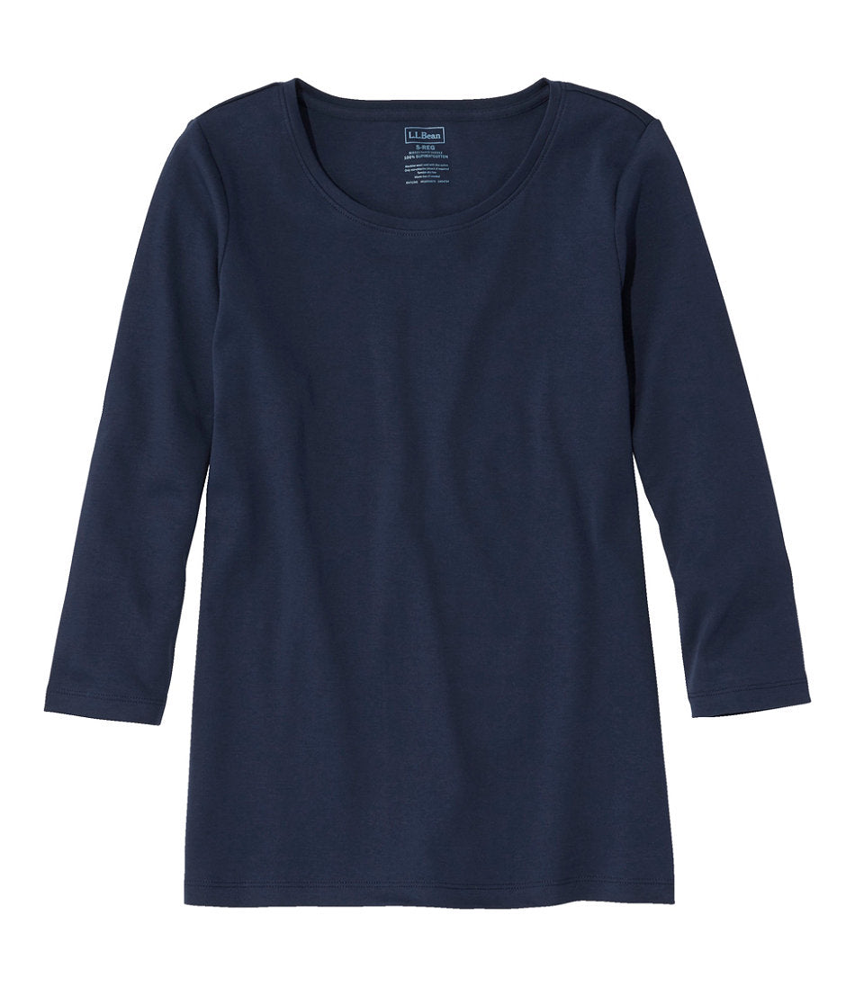 Women's Pima Cotton Shaped Tee, Three-Quarter-Sleeve Jewelneck | L.L.Bean US