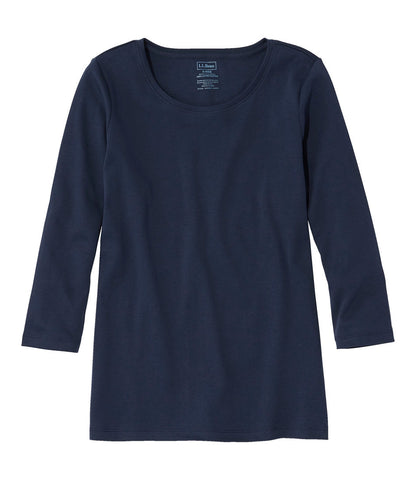 Women's Pima Cotton Shaped Tee, Three-Quarter-Sleeve Jewelneck | L.L.Bean US