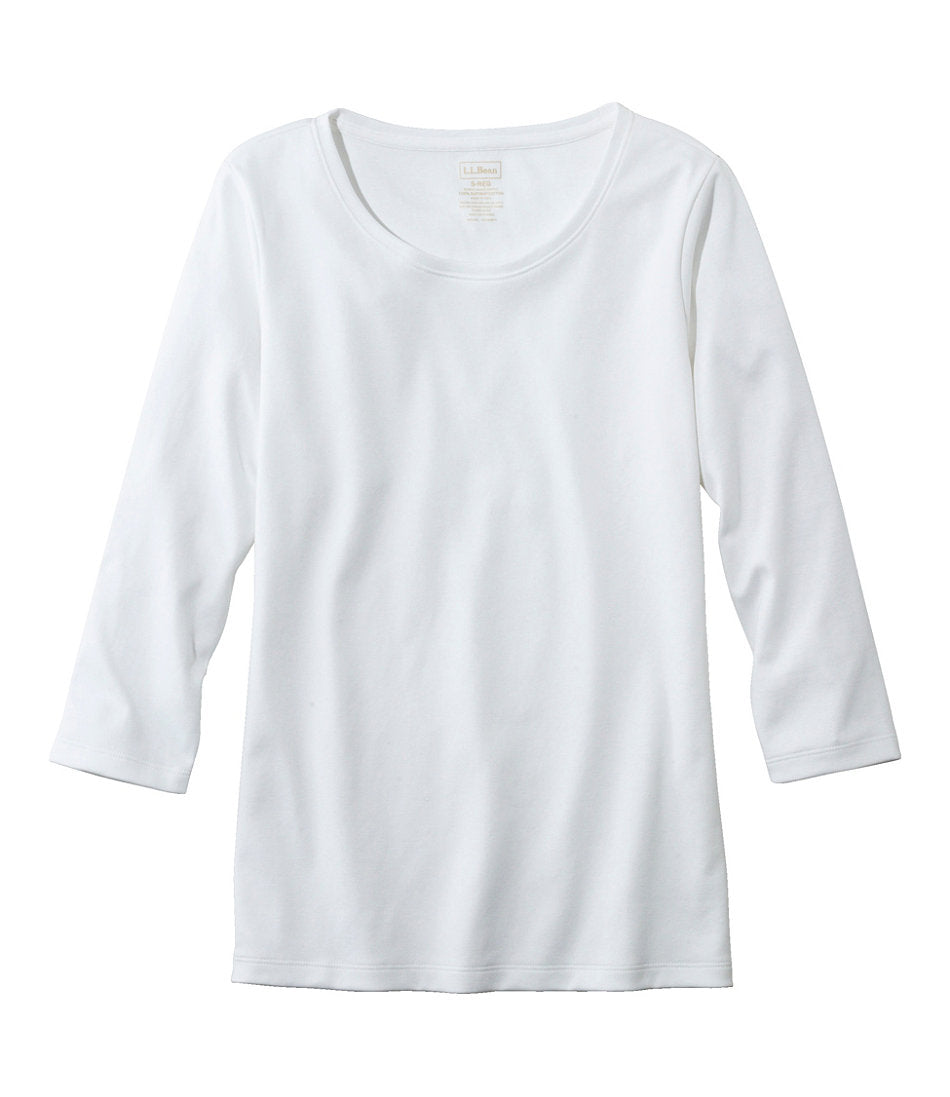 Women's Pima Cotton Shaped Tee, Three-Quarter-Sleeve Jewelneck | L.L.Bean US