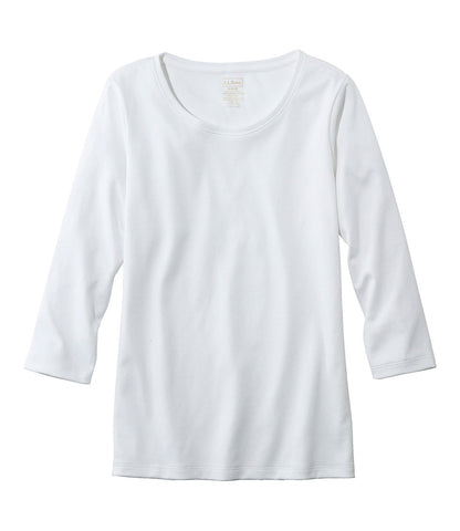Women's Pima Cotton Shaped Tee, Three-Quarter-Sleeve Jewelneck | L.L.Bean US