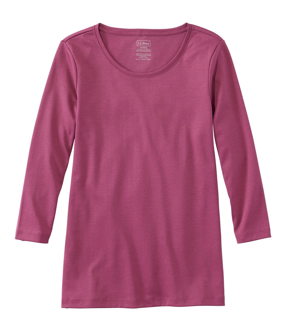 Women's Pima Cotton Shaped Tee, Three-Quarter-Sleeve Jewelneck | L.L.Bean US