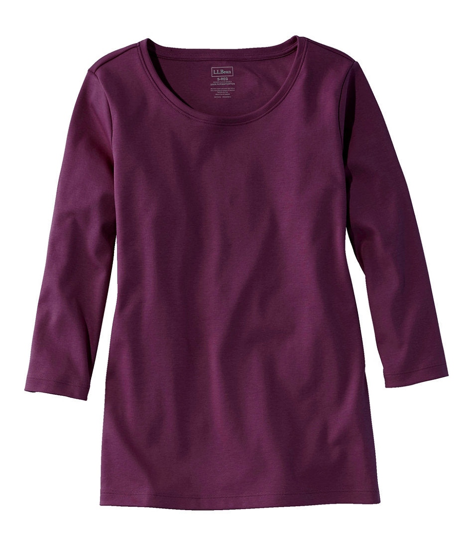 Women's Pima Cotton Shaped Tee, Three-Quarter-Sleeve Jewelneck | L.L.Bean US