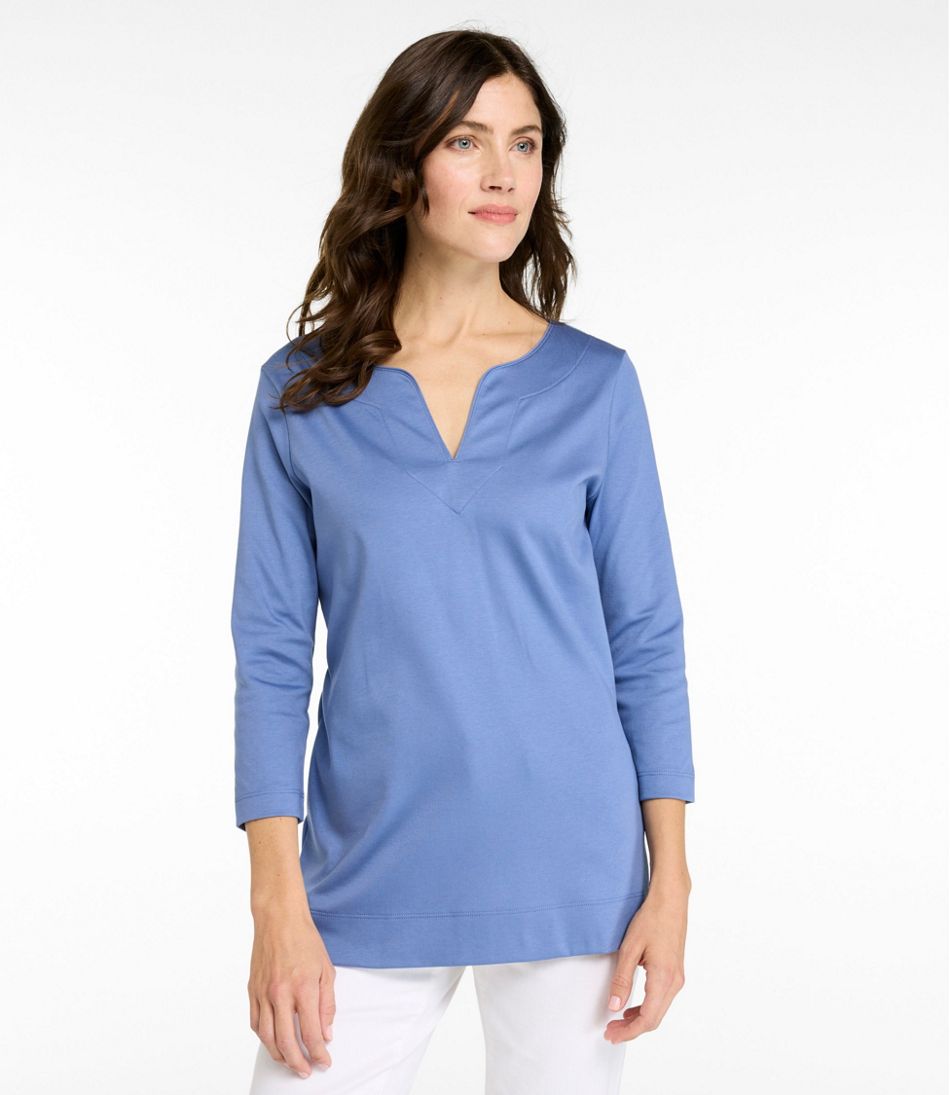 Women's Pima Cotton Tunic, Three-Quarter-Sleeve Splitneck | L.L.Bean US