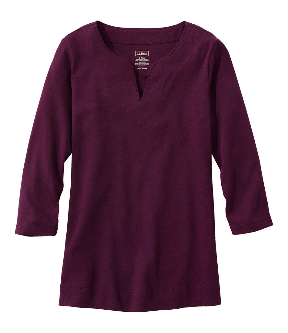 Women's Pima Cotton Tunic, Three-Quarter-Sleeve Splitneck | L.L.Bean US