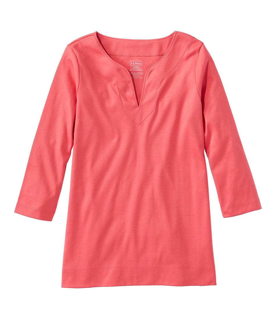 Women's Pima Cotton Tunic, Three-Quarter-Sleeve Splitneck | L.L.Bean US