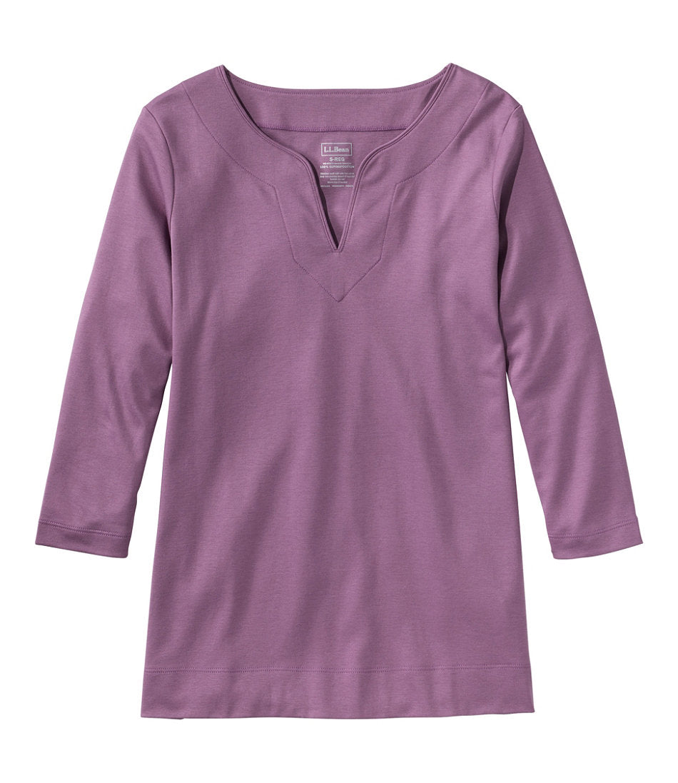 Women's Pima Cotton Tunic, Three-Quarter-Sleeve Splitneck | L.L.Bean US