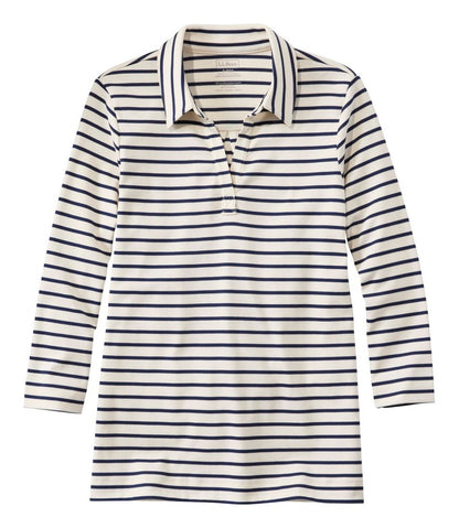 Women's Pima Cotton Tee, Three-Quarter-Sleeve Polo Stripe | L.L.Bean outlet