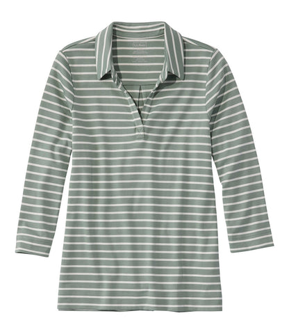Women's Pima Cotton Tee, Three-Quarter-Sleeve Polo Stripe | L.L.Bean outlet