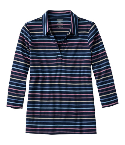 Women's Pima Cotton Tee, Three-Quarter-Sleeve Polo Stripe | L.L.Bean outlet
