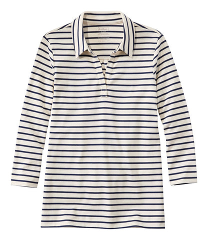 Women's Pima Cotton Tee, Three-Quarter-Sleeve Polo Stripe | L.L.Bean outlet