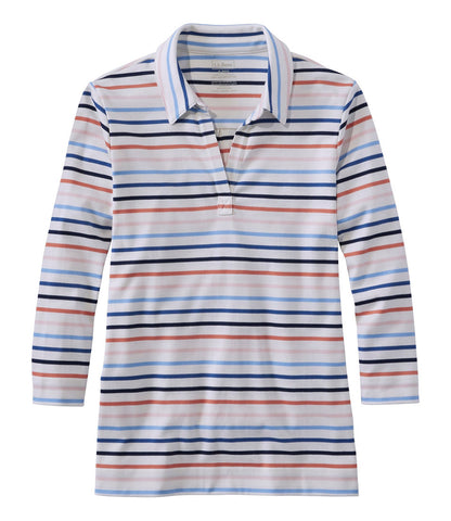 Women's Pima Cotton Tee, Three-Quarter-Sleeve Polo Stripe | L.L.Bean outlet