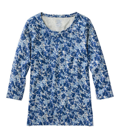 Women's Pima Cotton Shaped Jewelneck Tee, Three-Quarter-Sleeve Print | L.L.Bean for sale