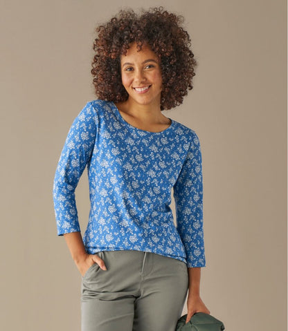 Women's Pima Cotton Shaped Jewelneck Tee, Three-Quarter-Sleeve Print | L.L.Bean for sale