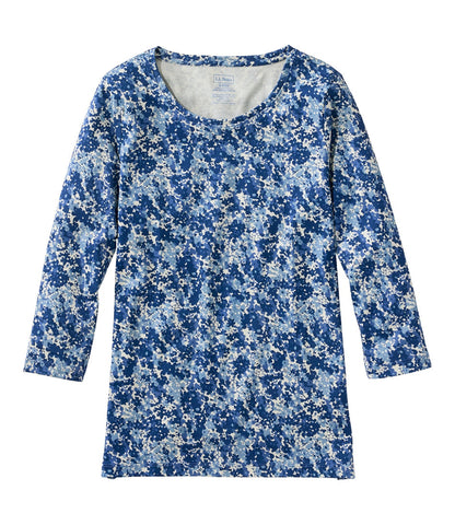 Women's Pima Cotton Shaped Jewelneck Tee, Three-Quarter-Sleeve Print | L.L.Bean for sale