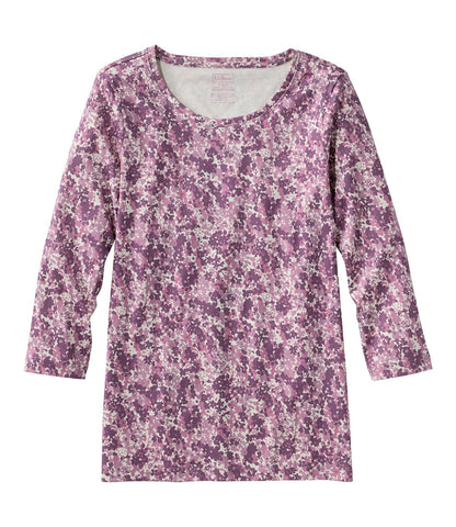 Women's Pima Cotton Shaped Jewelneck Tee, Three-Quarter-Sleeve Print | L.L.Bean for sale