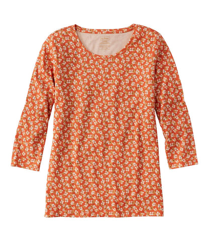 Women's Pima Cotton Shaped Jewelneck Tee, Three-Quarter-Sleeve Print | L.L.Bean for sale