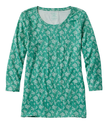 Women's Pima Cotton Shaped Jewelneck Tee, Three-Quarter-Sleeve Print | L.L.Bean for sale