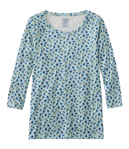 Women's Pima Cotton Shaped Jewelneck Tee, Three-Quarter-Sleeve Print | L.L.Bean for sale