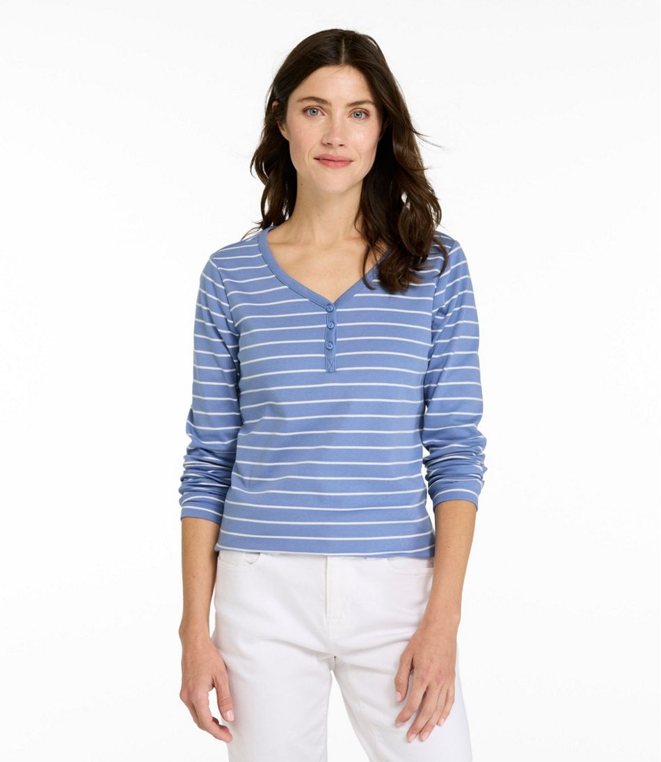 Women's V-Neck Henley, Long-Sleeve Stripe | L.L.Bean online
