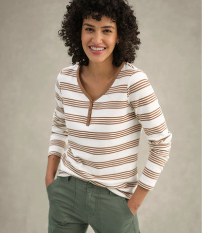 Women's V-Neck Henley, Long-Sleeve Stripe | L.L.Bean online