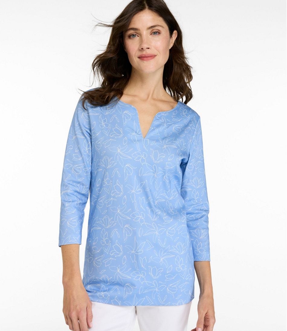 Women's Pima Cotton Tunic, Three-Quarter-Sleeve Splitneck Print | L.L.Bean US