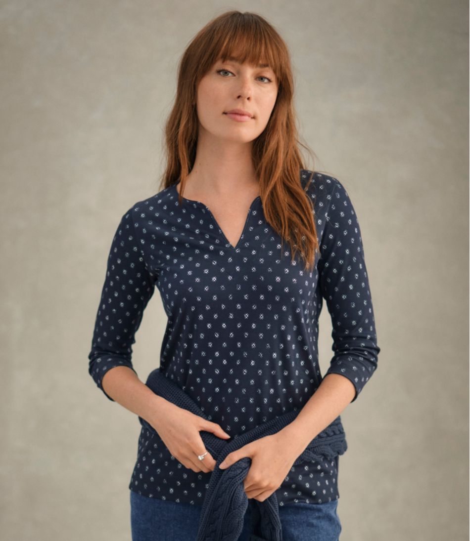 Women's Pima Cotton Tunic, Three-Quarter-Sleeve Splitneck Print | L.L.Bean US