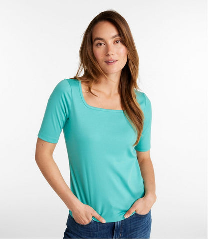 Women's Pima Cotton Tee, Soft Squareneck Elbow-Sleeve | L.L.Bean discount