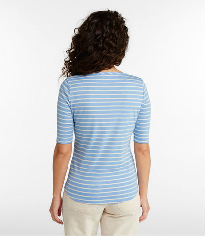 Women's Pima Cotton Tee, Elbow-Sleeve Boatneck Stripe | L.L.Bean for sale