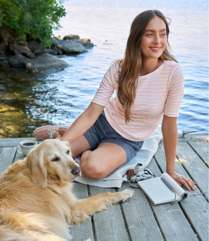 Women's Pima Cotton Tee, Elbow-Sleeve Boatneck Stripe | L.L.Bean for sale