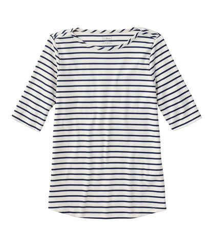 Women's Pima Cotton Tee, Elbow-Sleeve Boatneck Stripe | L.L.Bean for sale