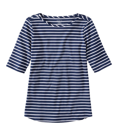 Women's Pima Cotton Tee, Elbow-Sleeve Boatneck Stripe | L.L.Bean for sale