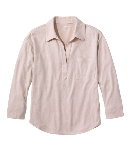 Women's Linen/Cotton Tee, Three-Quarter-Sleeve Splitneck Polo | L.L.Bean for sale