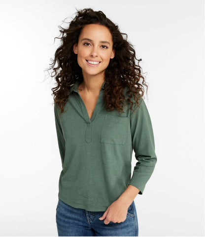Women's Linen/Cotton Tee, Three-Quarter-Sleeve Splitneck Polo | L.L.Bean for sale